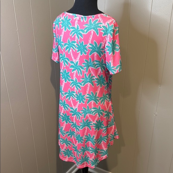 Simply Southern Small Pink Green Teal Relaxed Stretch Midi Palm Tree Print Midi - Picture 4 of 5